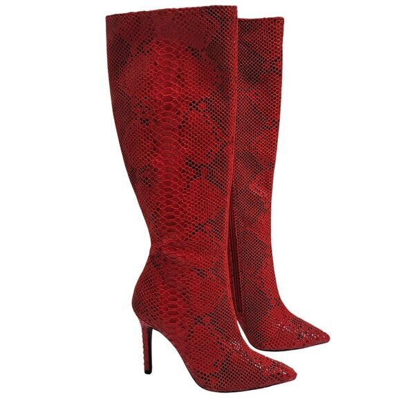 INC Red Snake Print Knee-High Stiletto Boots 5 - Picture 8 of 8